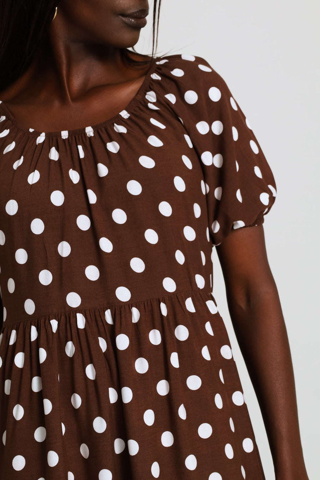 Print Tiered Gypsy Mini Dress - Chocolate/White