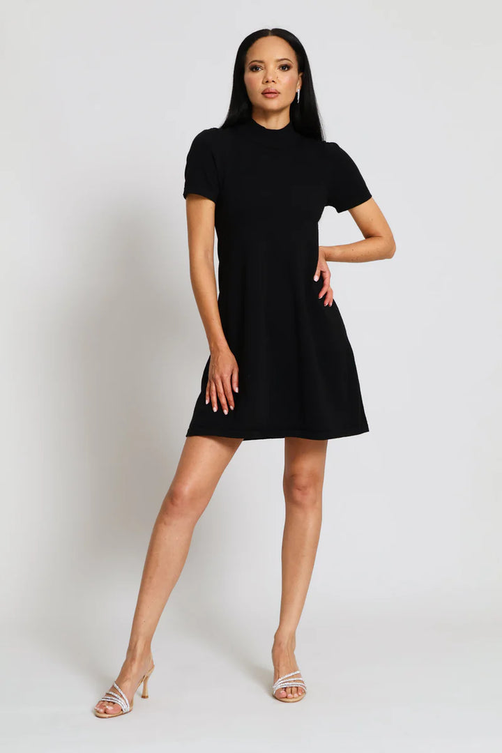 Turtleneck Knitwear A-Line Mini Dress - Black