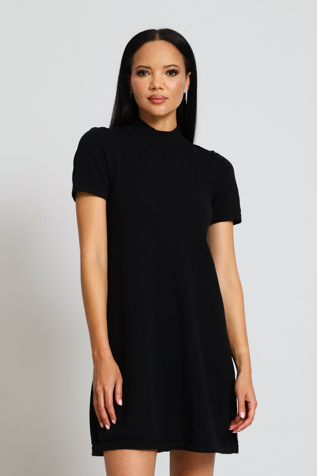 Turtleneck Knitwear A-Line Mini Dress - Black