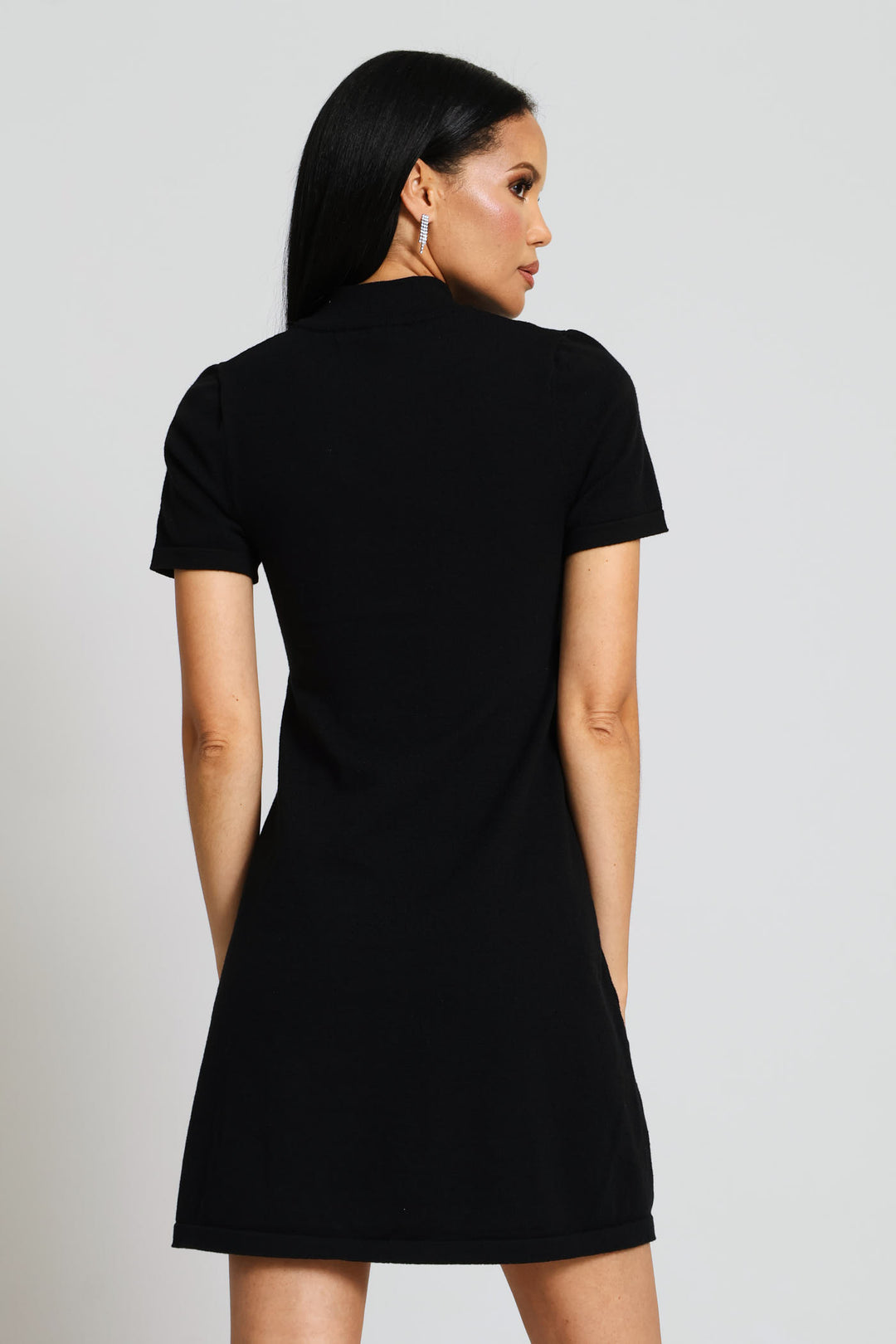 Turtleneck Knitwear A-Line Mini Dress - Black