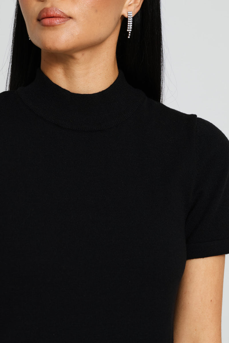Turtleneck Knitwear A-Line Mini Dress - Black