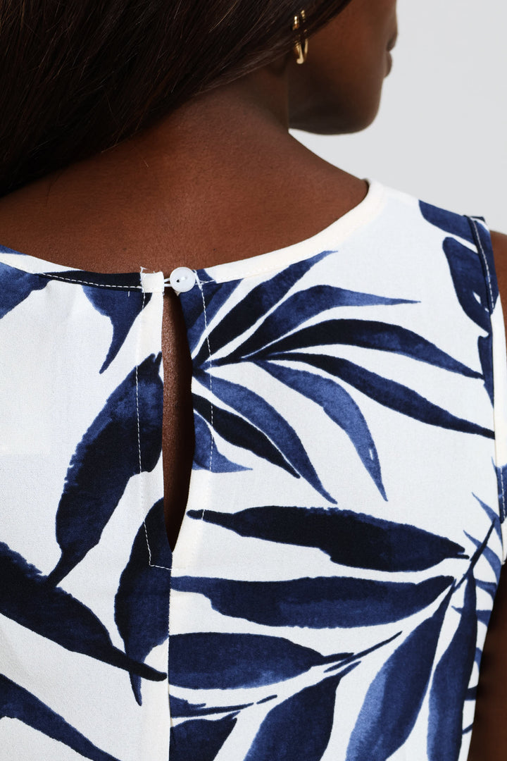 A-Line Printed Midi Dress - White/Navy