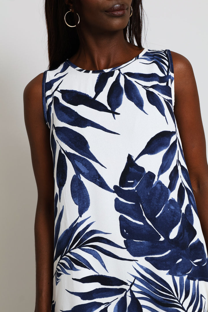 A-Line Printed Midi Dress - White/Navy