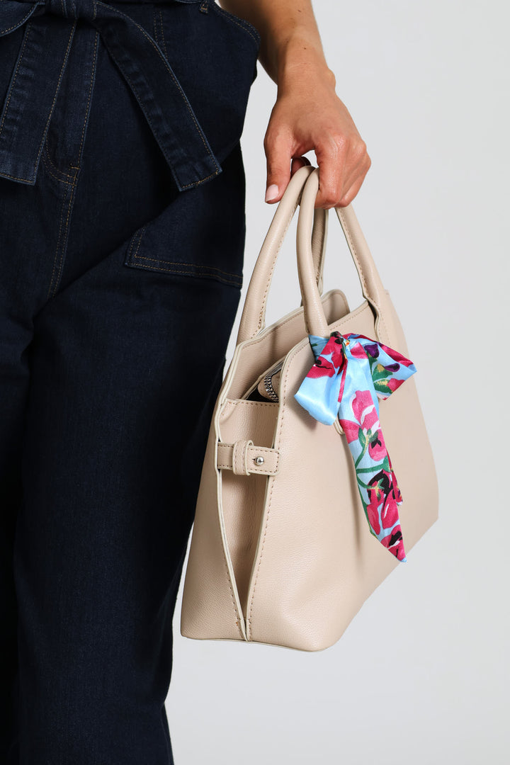 Ribbon Detail Double Handle Bowling Bag - Beige