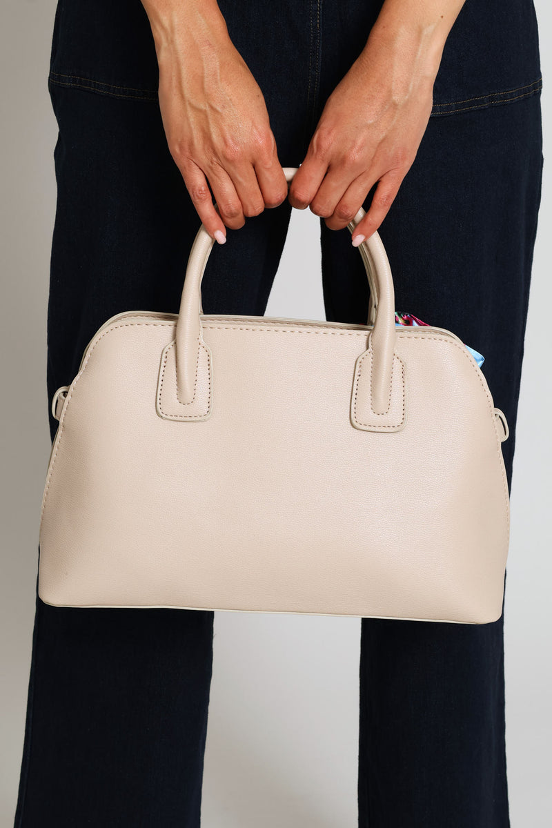 Ribbon Detail Double Handle Bowling Bag - Beige