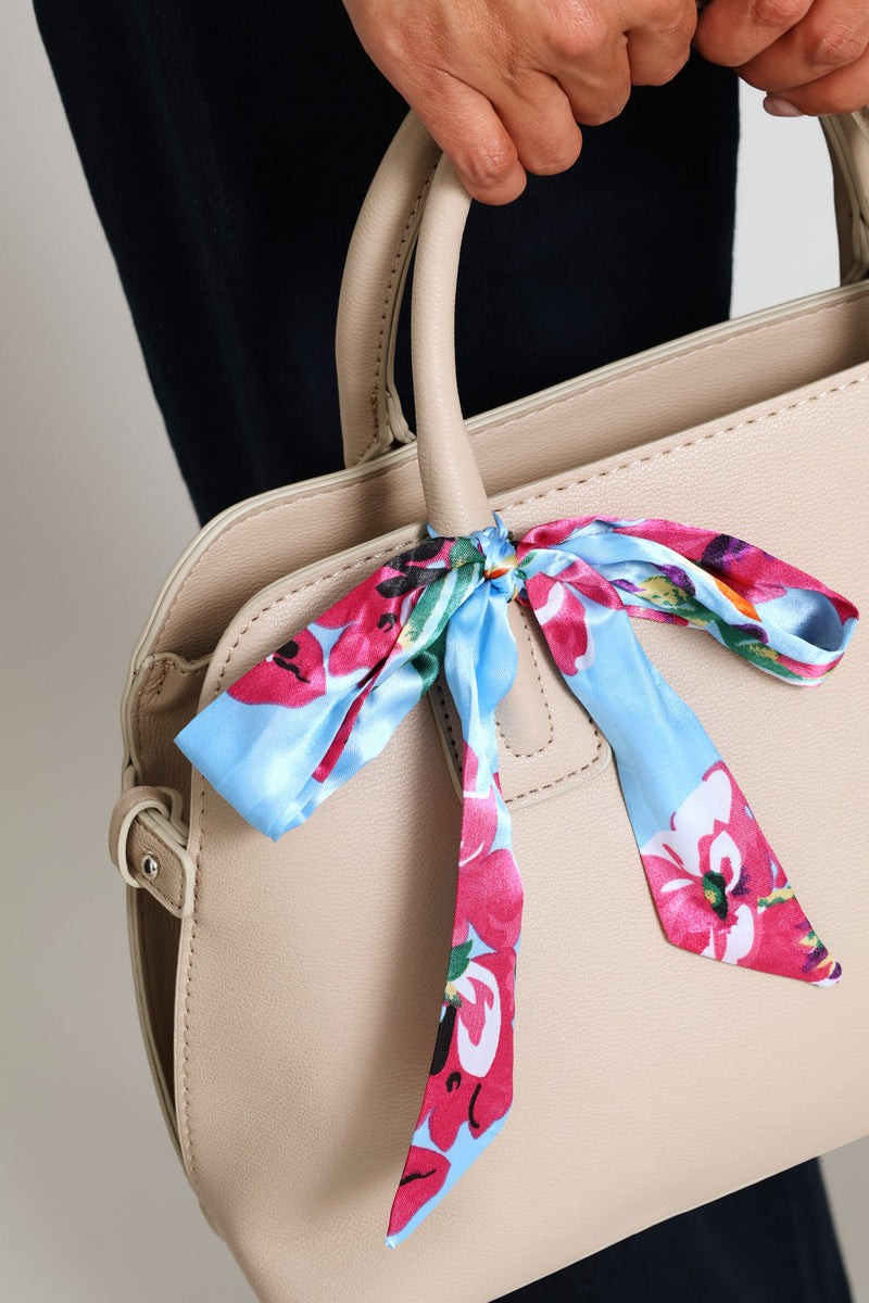 Ribbon Detail Double Handle Bowling Bag - Beige