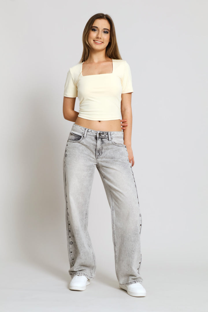 Skin Tight Square Neck Tee - Yellow