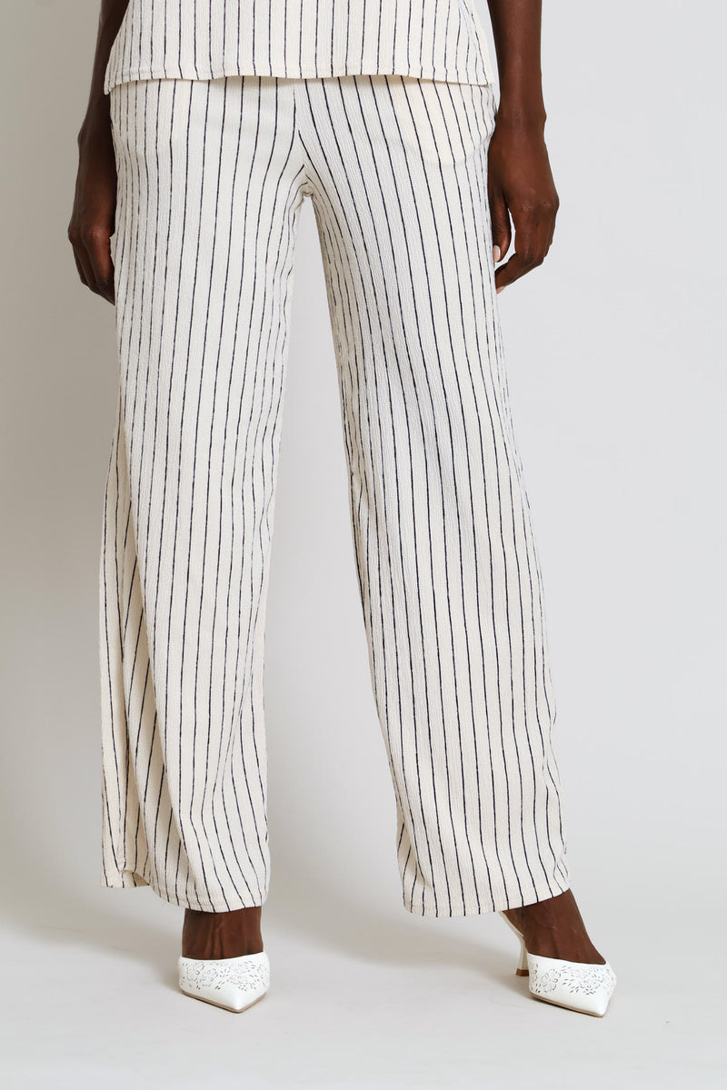 Pull-On Crinkle Wide Leg Pants - Stone/Black
