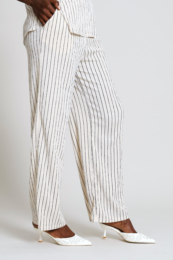 Pull-On Crinkle Wide Leg Pants - Stone/Black