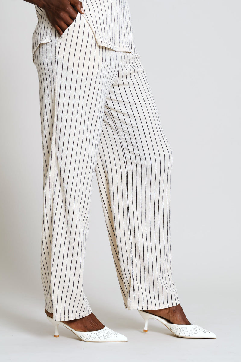 Pull-On Crinkle Wide Leg Pants - Stone/Black