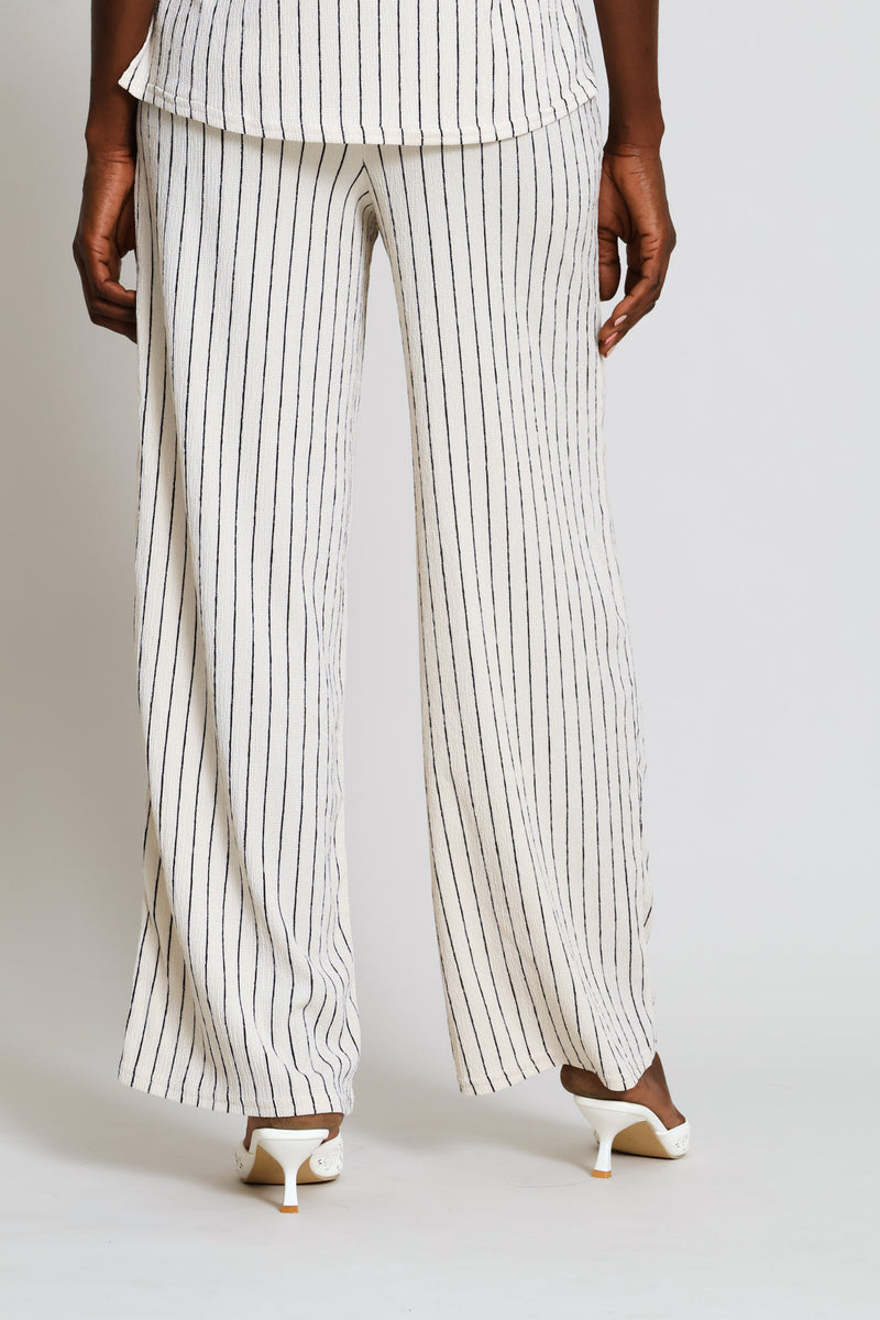 Pull-On Crinkle Wide Leg Pants - Stone/Black