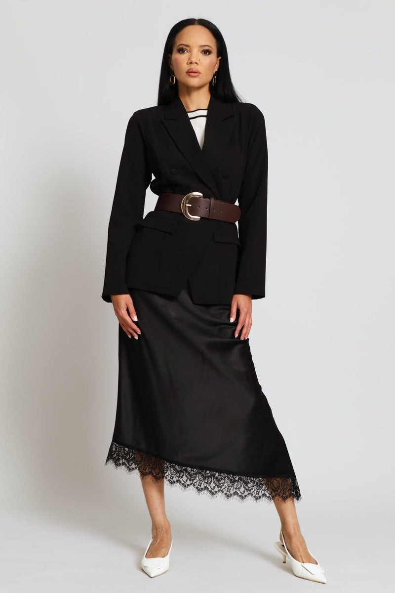 Eyelash Hem Slip Maxi Skirt - Black