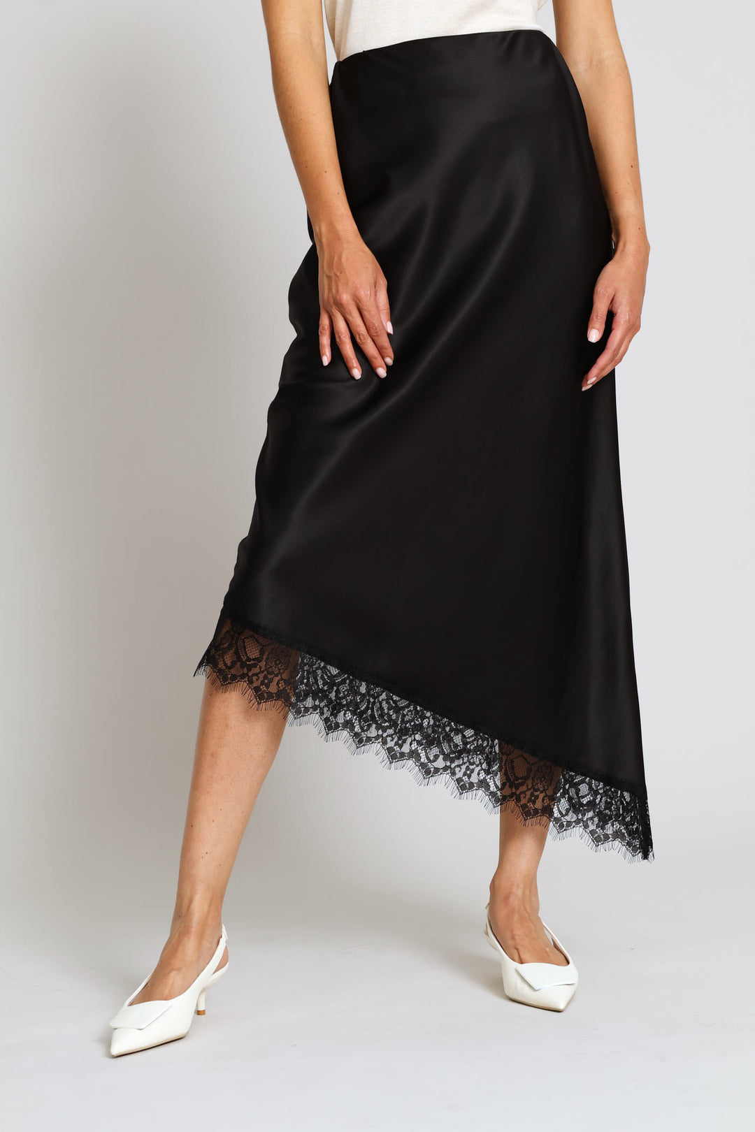 Eyelash Hem Slip Maxi Skirt - Black