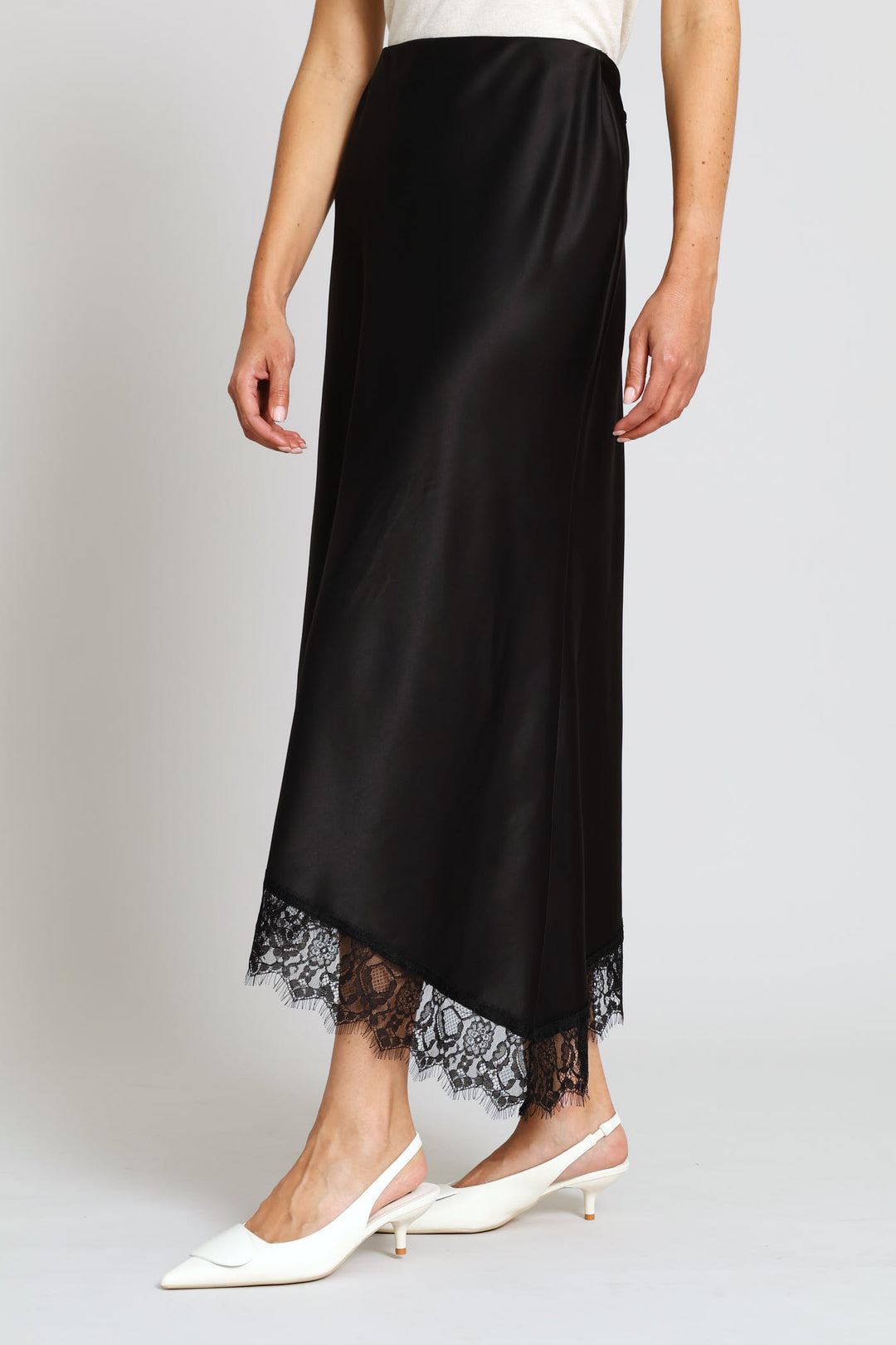 Eyelash Hem Slip Maxi Skirt - Black