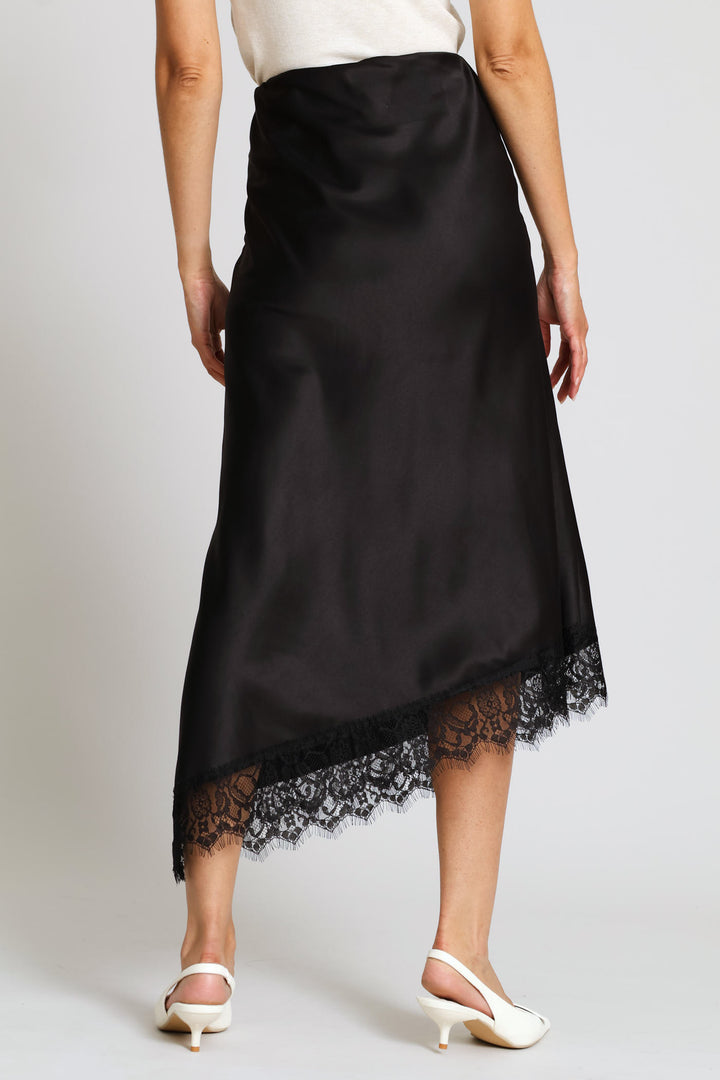 Eyelash Hem Slip Maxi Skirt - Black