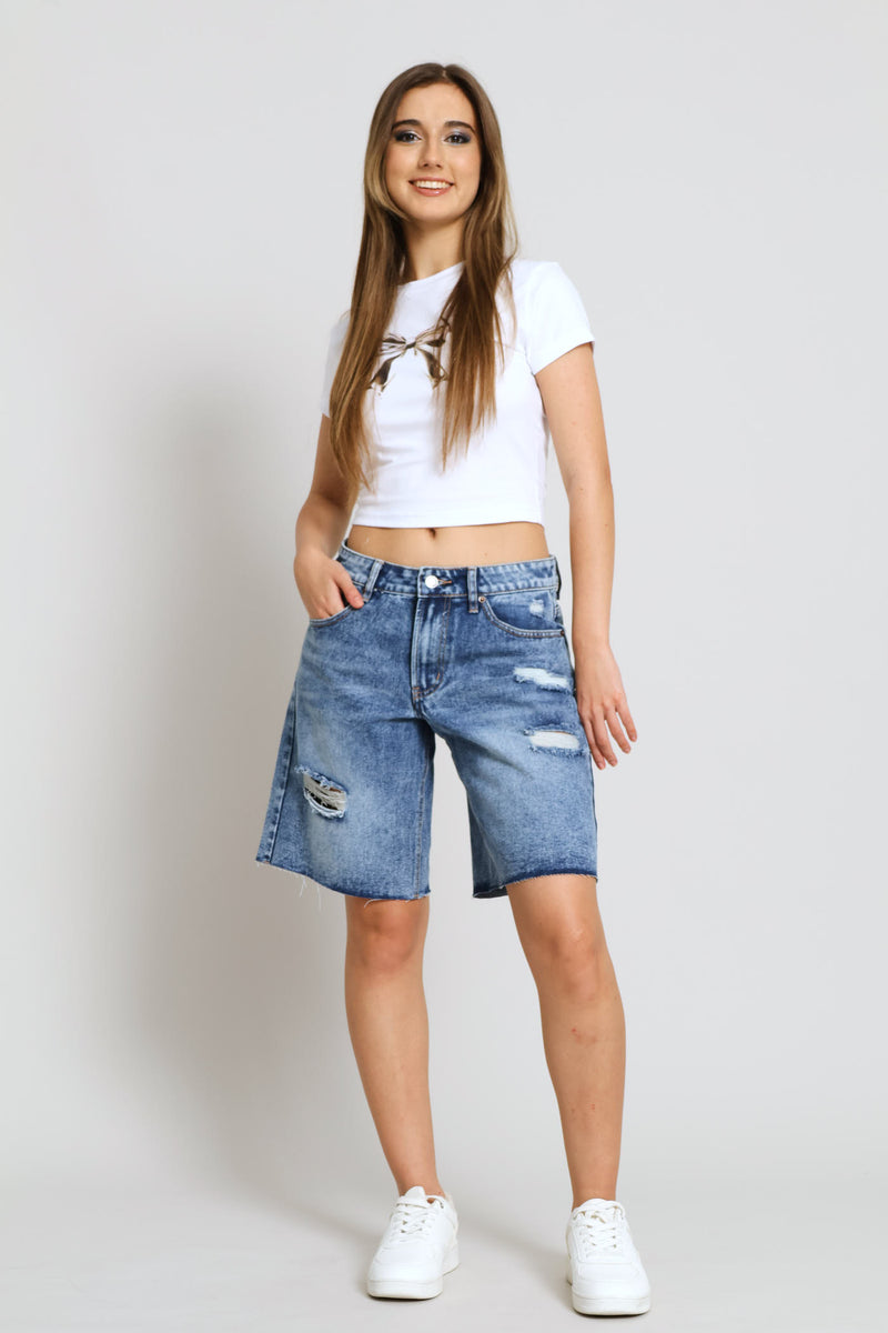 Ripped Baggy Bermuda Short - Salty Mid Wash