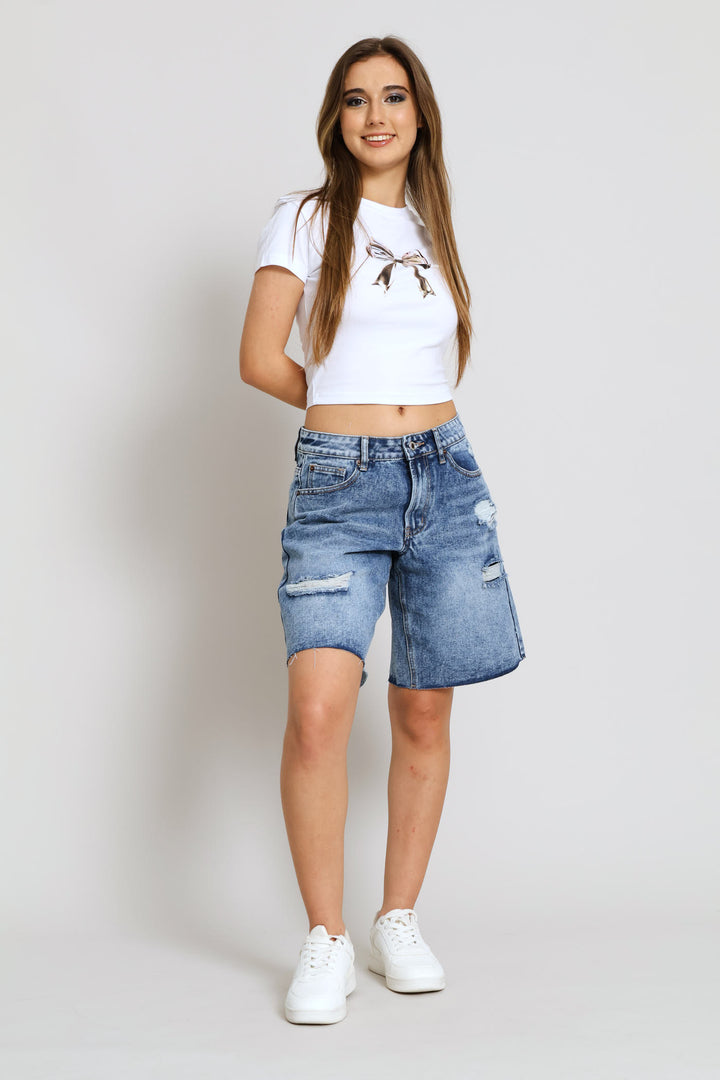 Chrome Bow Baby Tee - Off White