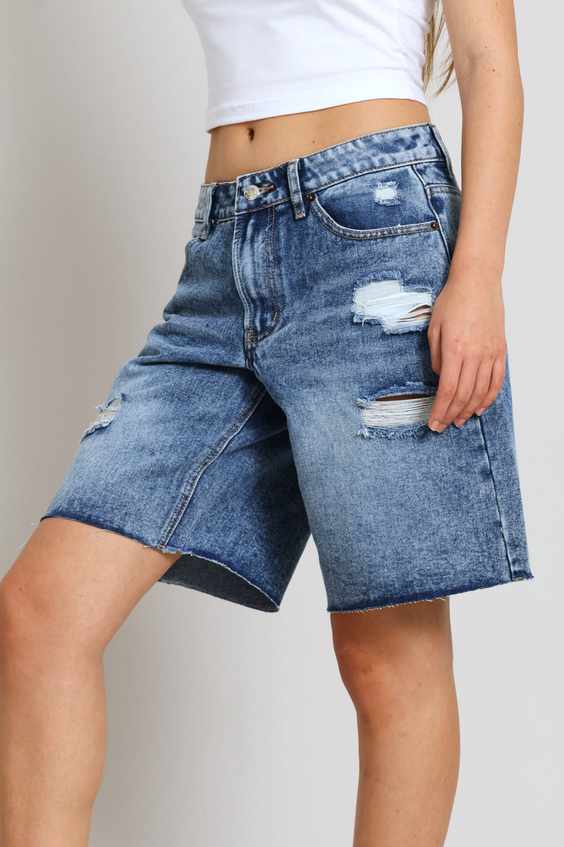 Ripped Baggy Bermuda Short - Salty Mid Wash