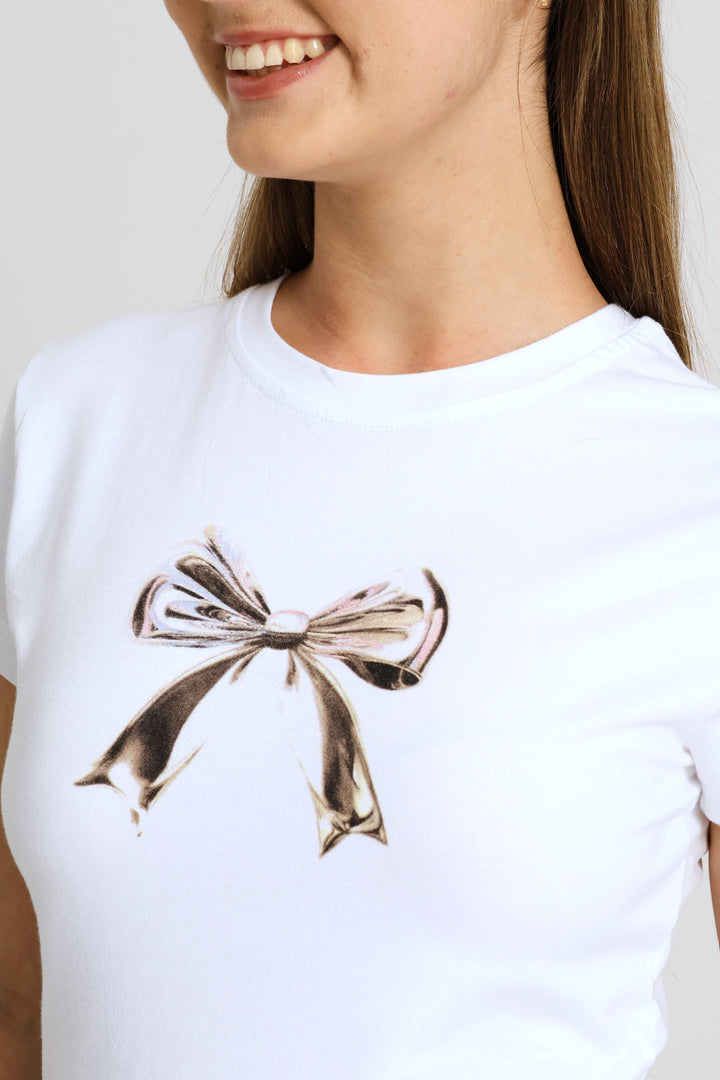 Chrome Bow Baby Tee - Off White