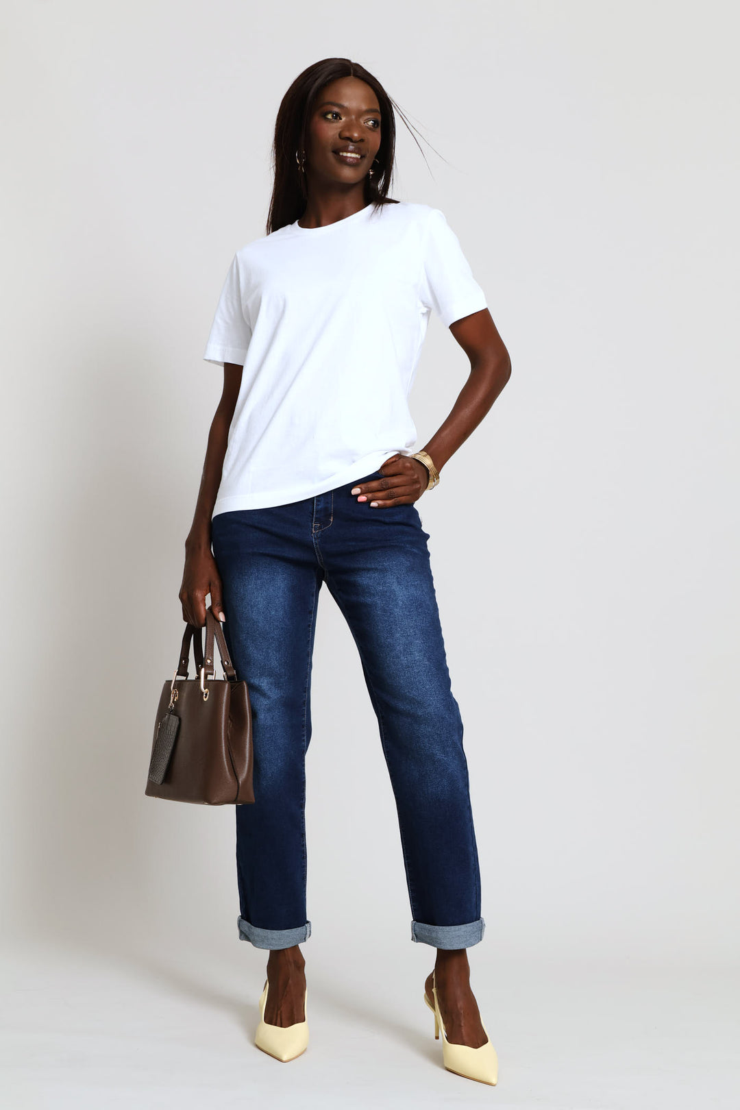 Cotton Rib Neck Boxy Tee - White