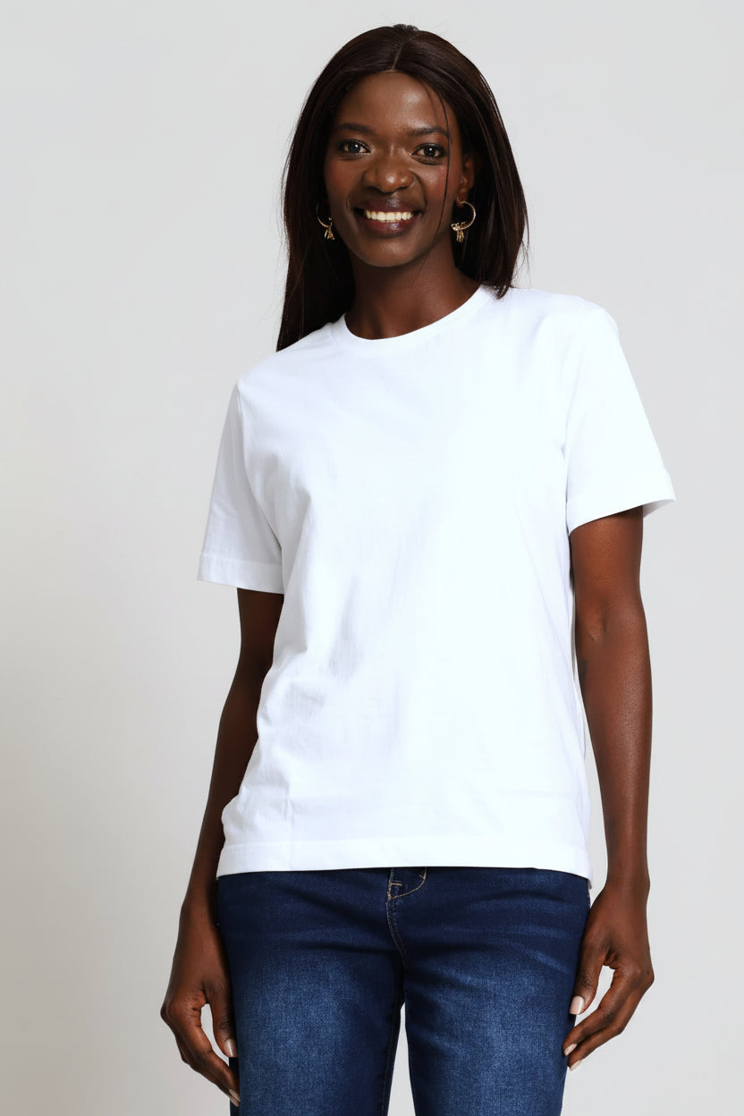 Cotton Rib Neck Boxy Tee - White