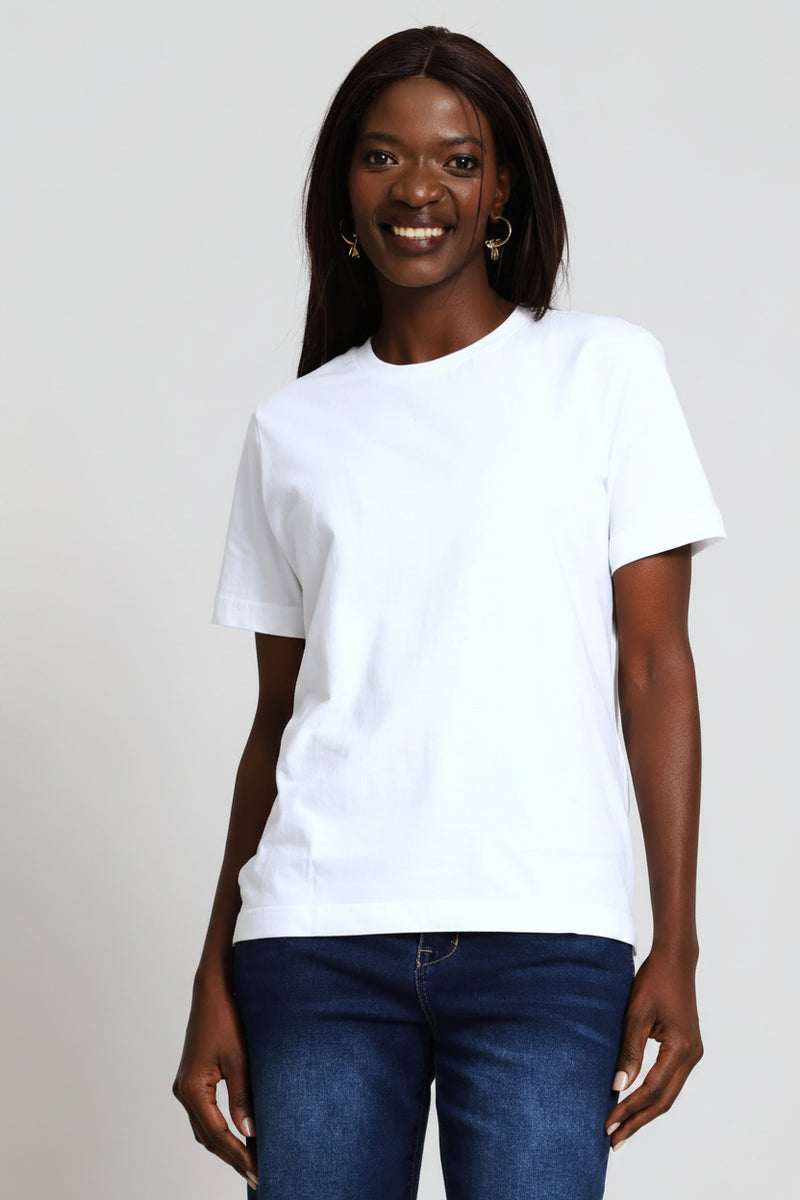 Cotton Rib Neck Boxy Tee - White