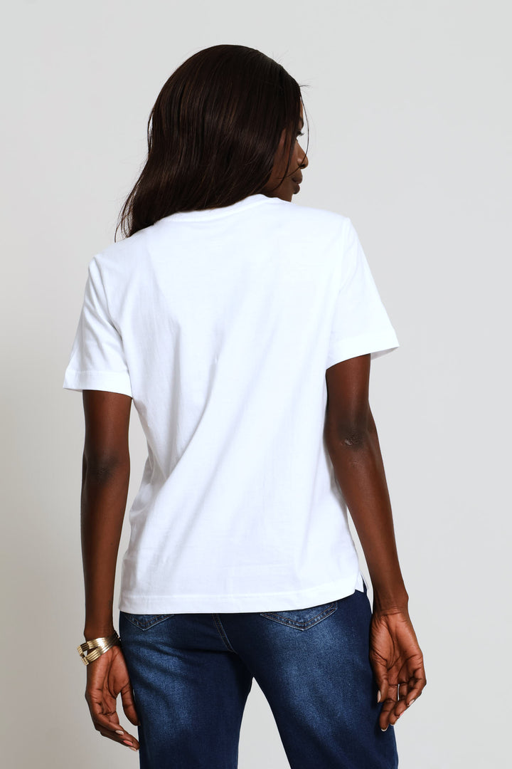 Cotton Rib Neck Boxy Tee - White