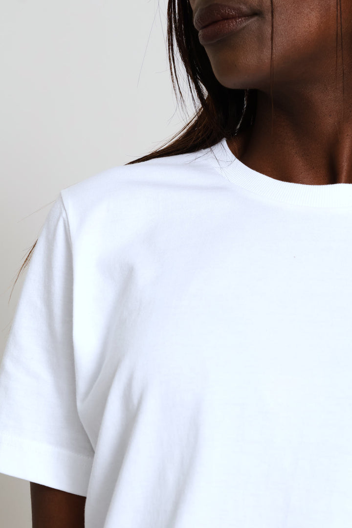 Cotton Rib Neck Boxy Tee - White