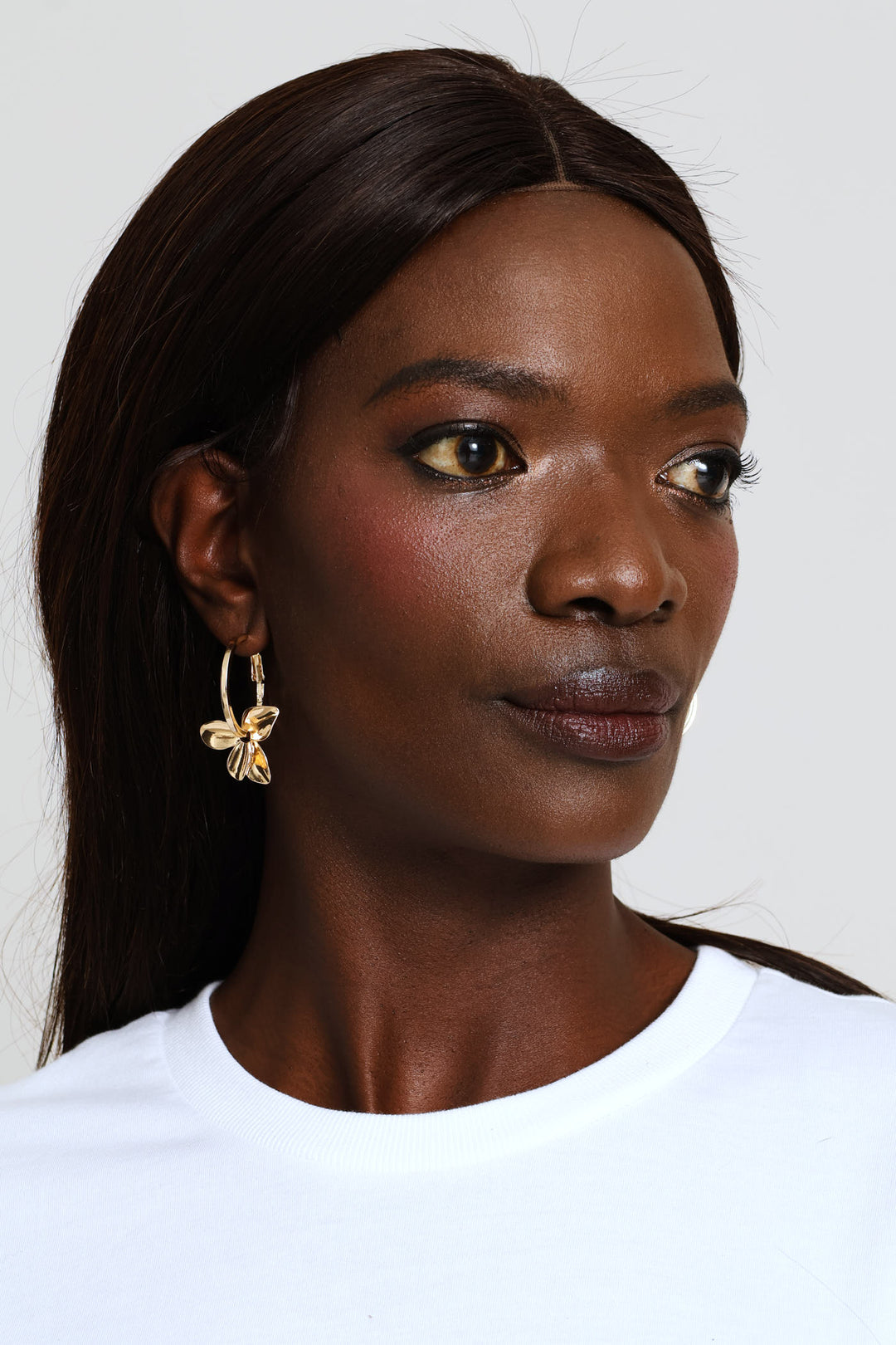 Floral Hoop Earrings - Gold