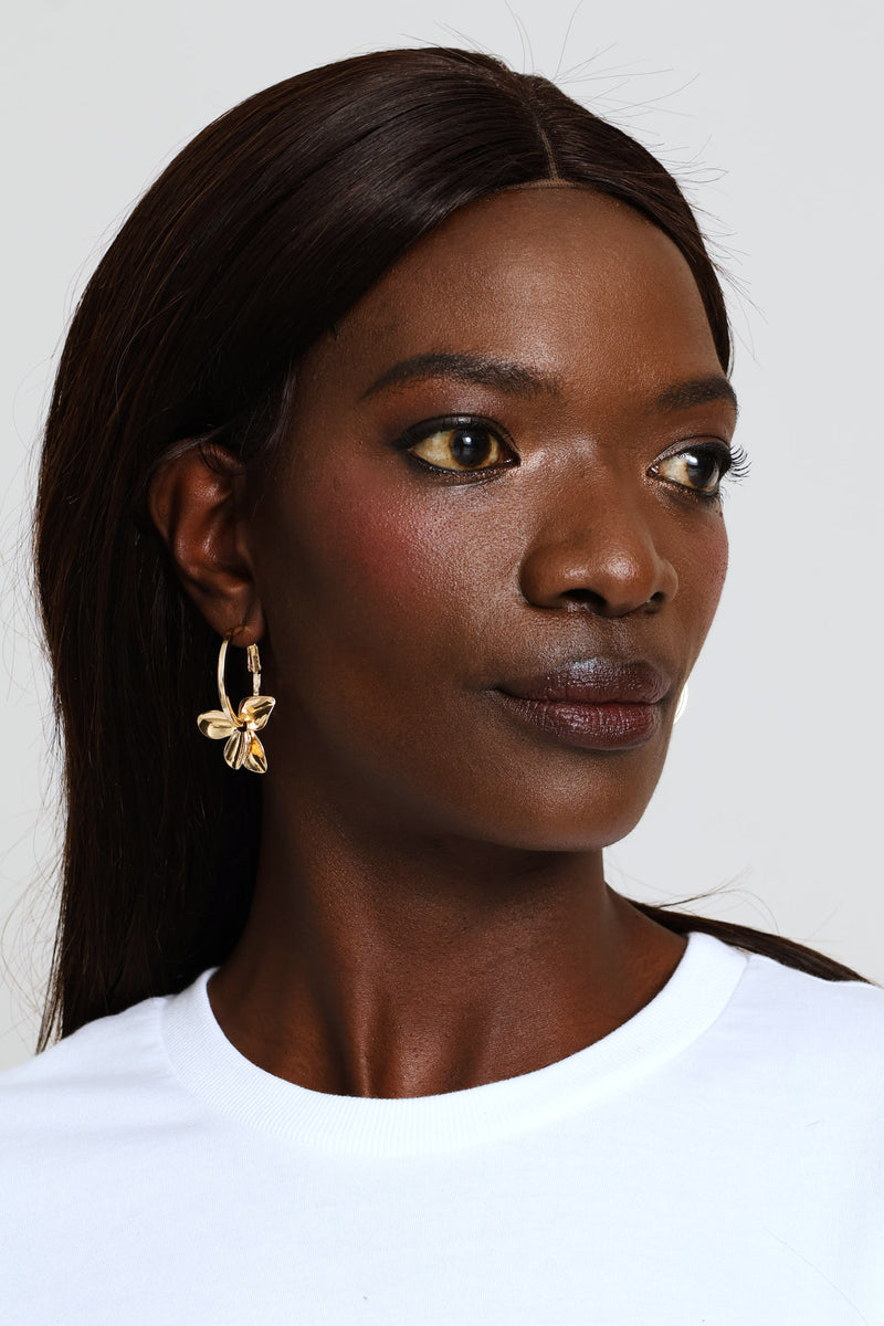 Floral Hoop Earrings - Gold