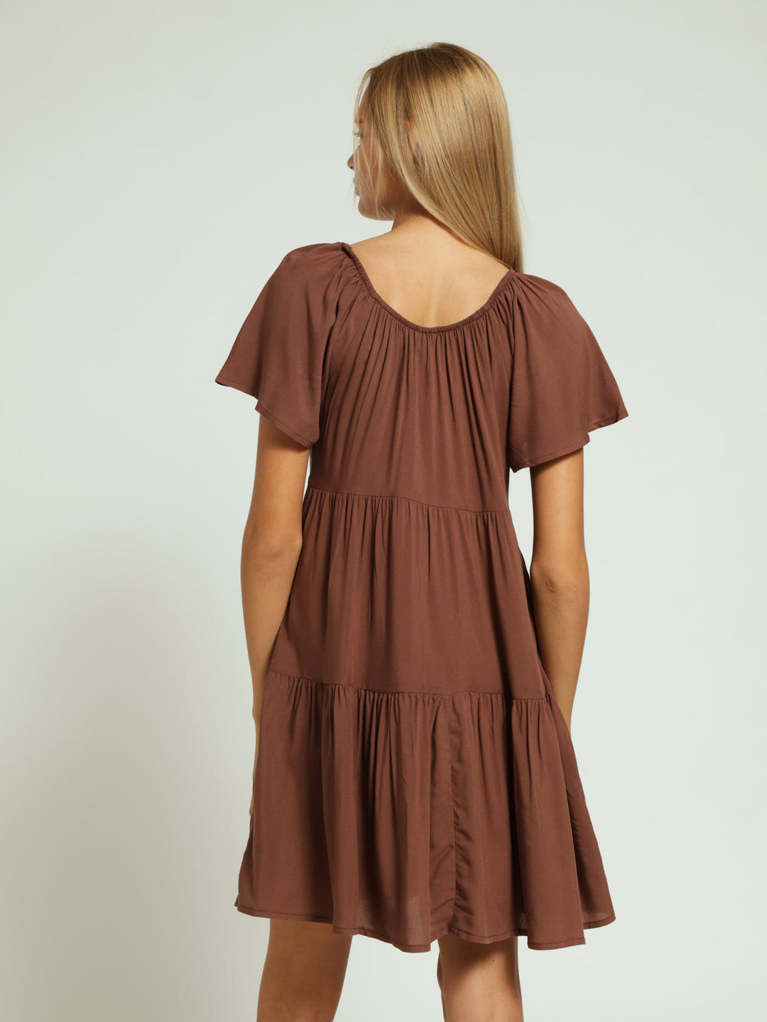 Girls Button Down Dress - Brown