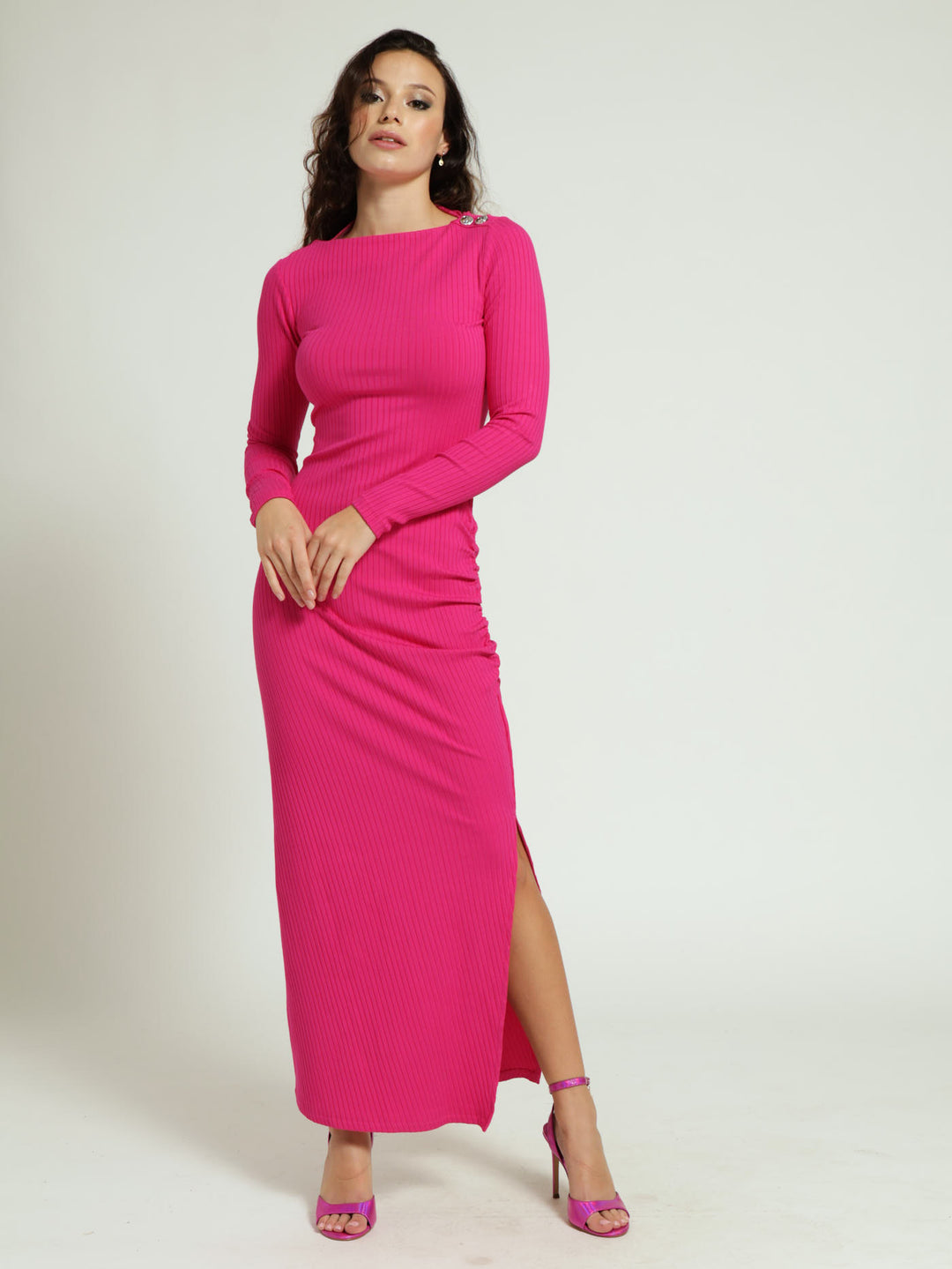 Ariella Boatneck Maxi Bodycon Dress - Pink