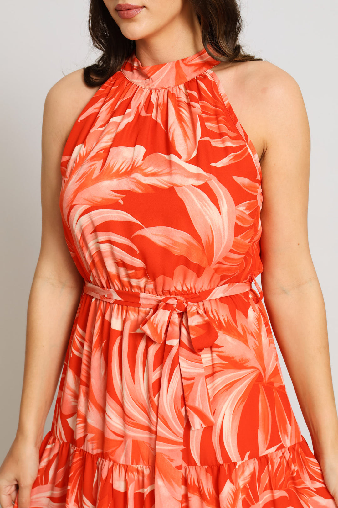 Halter Tonal Tiered Maxi Dress - Coral