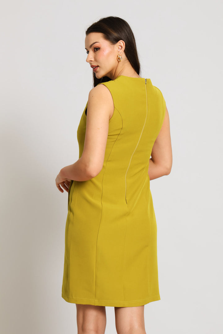 Notch Hem Button Work Dress - Chartreuse