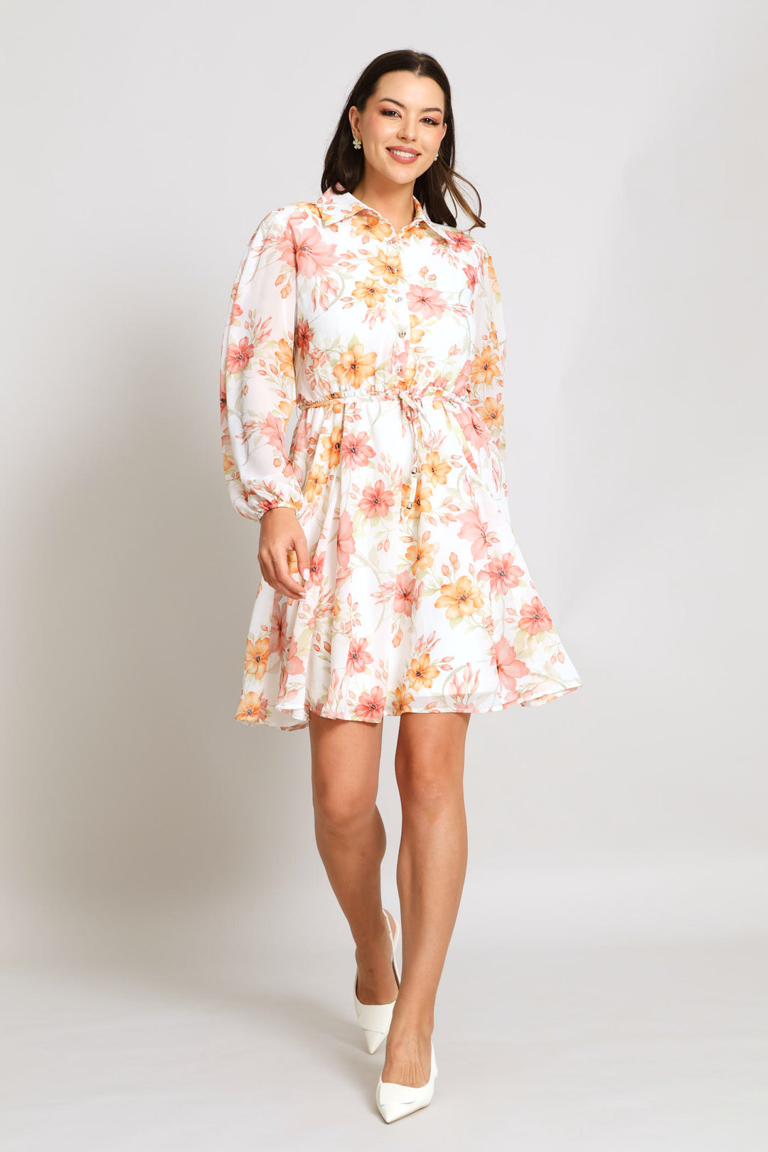 Godet Shirt Tea Dress - Cream