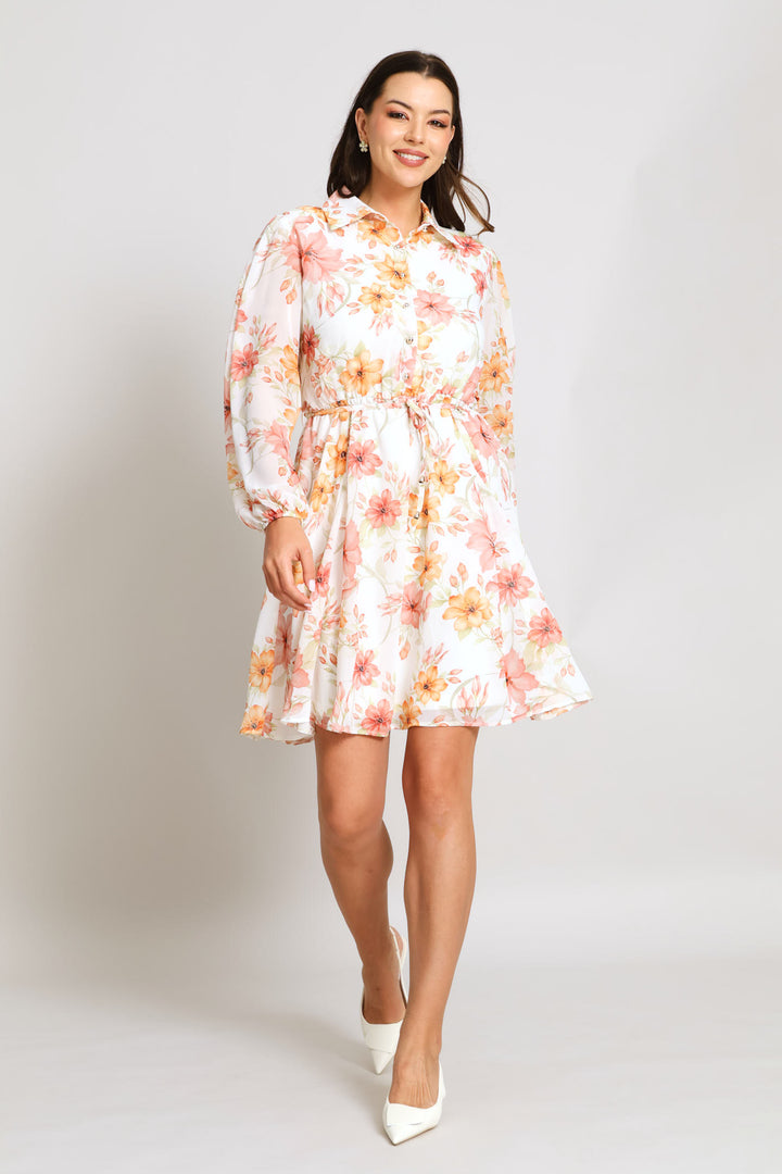Godet Shirt Tea Dress - Cream