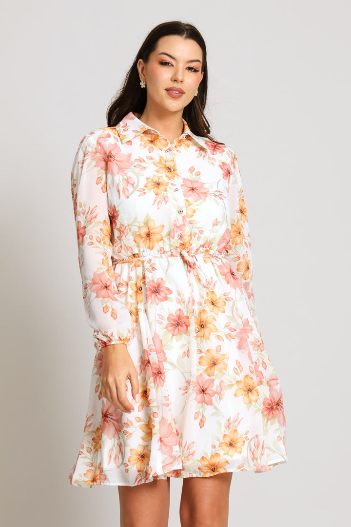 Godet Shirt Tea Dress - Cream