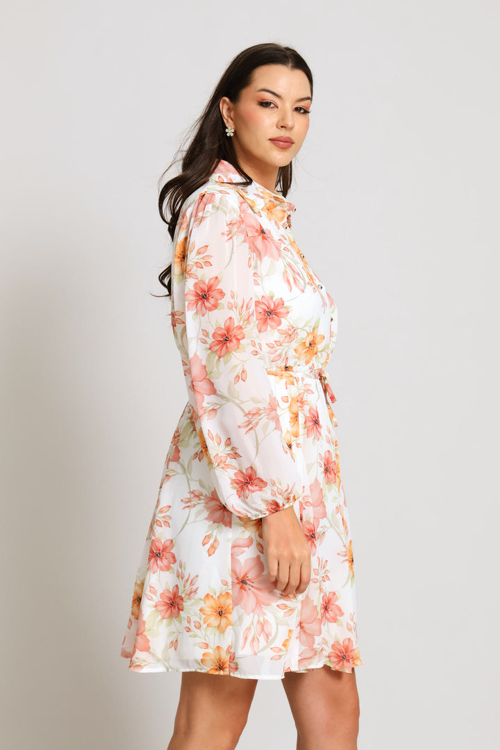 Godet Shirt Tea Dress - Cream