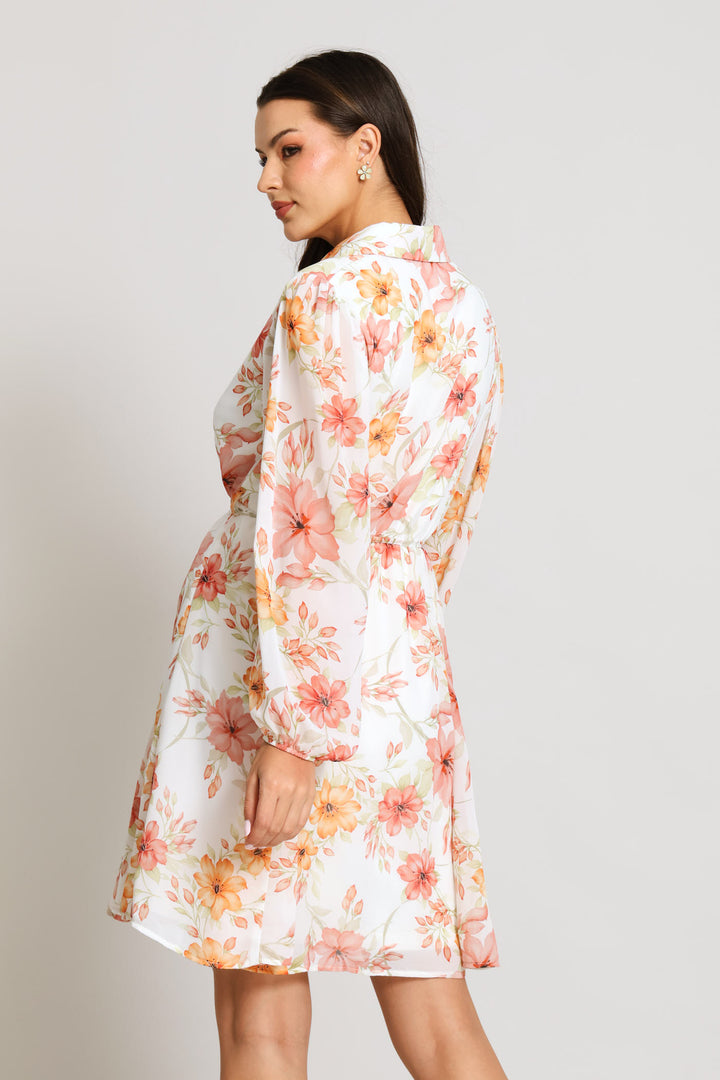 Godet Shirt Tea Dress - Cream