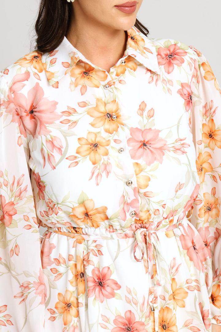 Godet Shirt Tea Dress - Cream