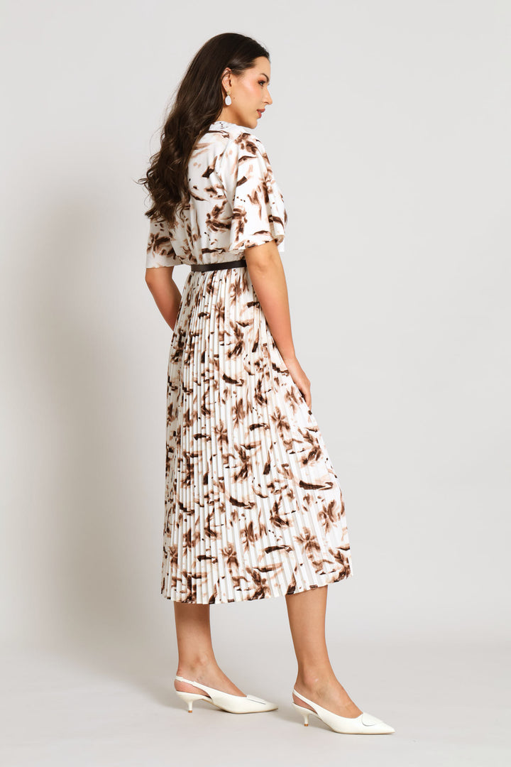 Belted Pleated Maxi Dress - Cream
