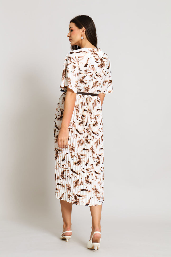 Belted Pleated Maxi Dress - Cream