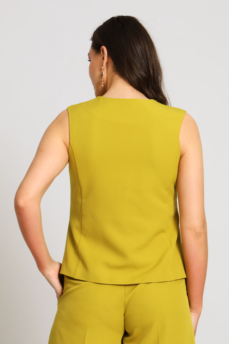 Notch Hem Fancy Button Waistcoat - Chartreuse