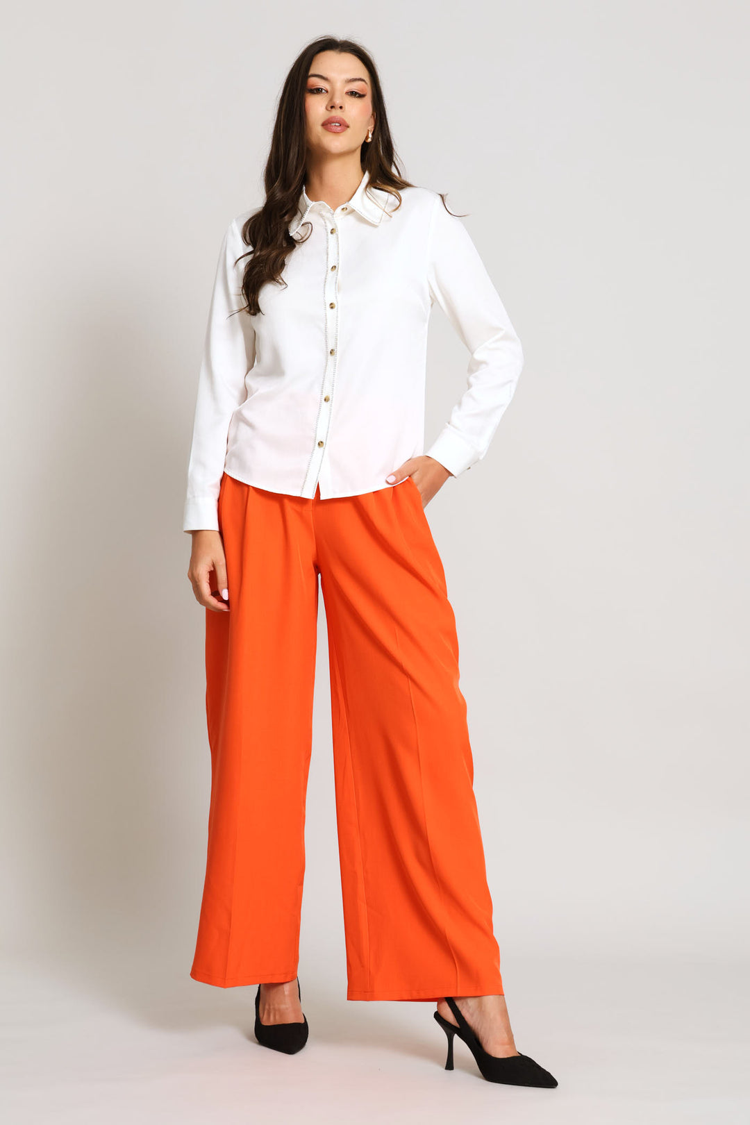 Diamante Satin Shirt - Cream