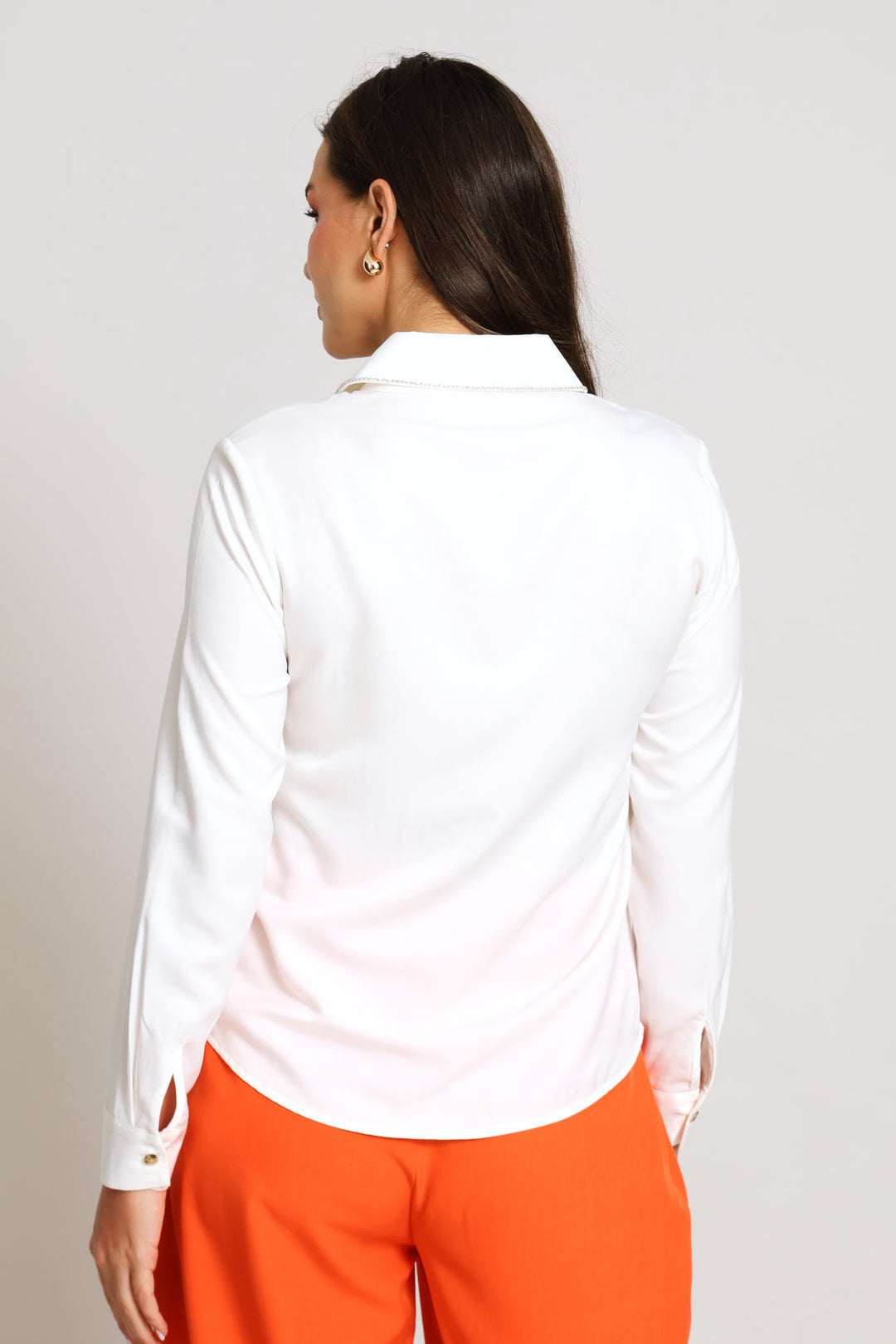 Diamante Satin Shirt - Cream