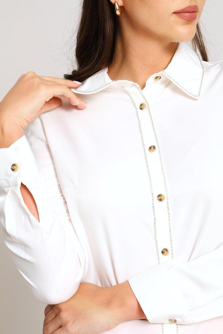 Diamante Satin Shirt - Cream