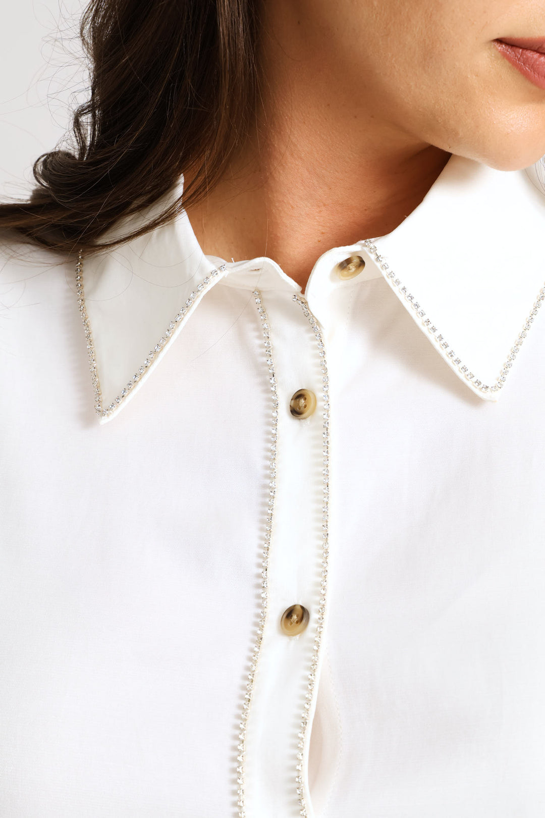 Diamante Satin Shirt - Cream