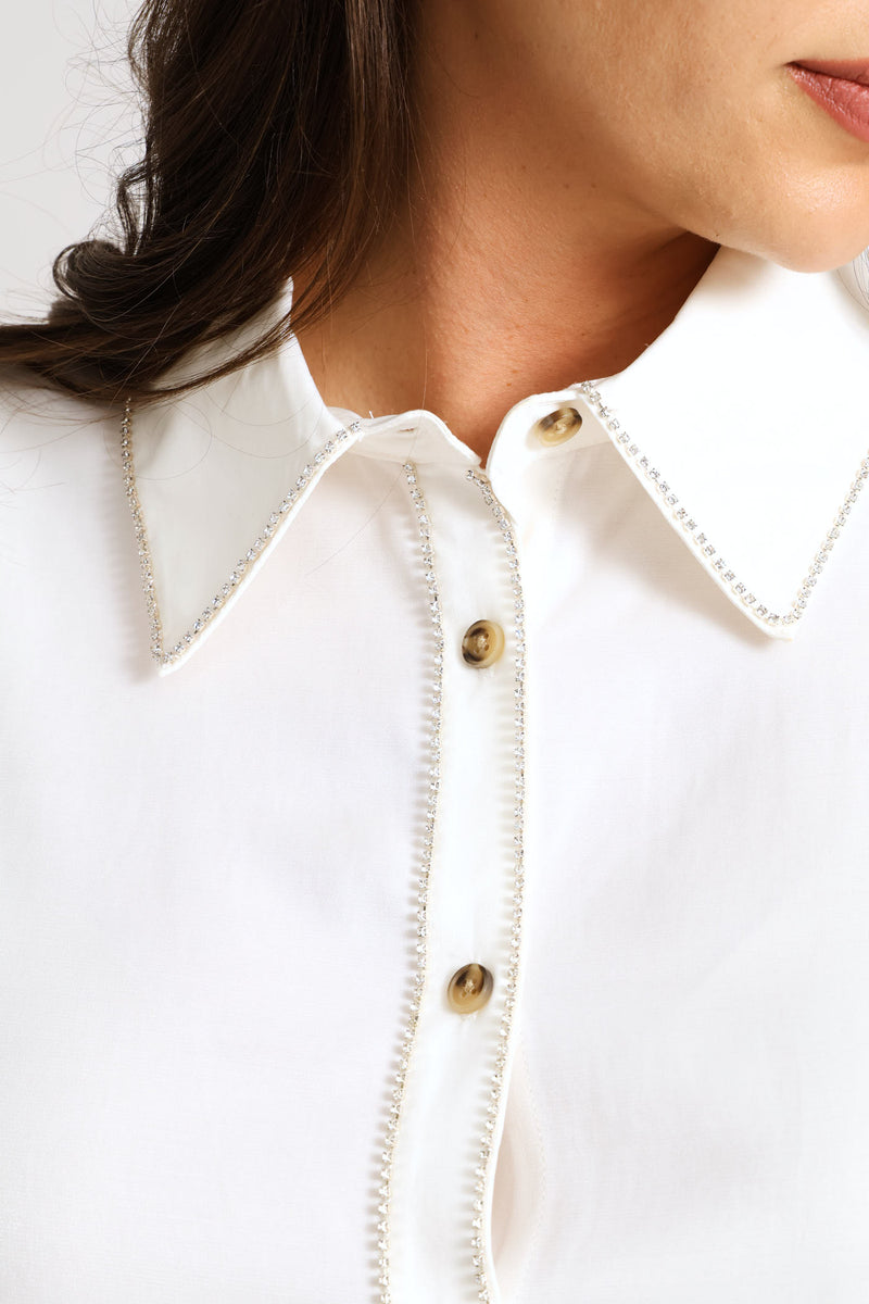 Diamante Satin Shirt - Cream