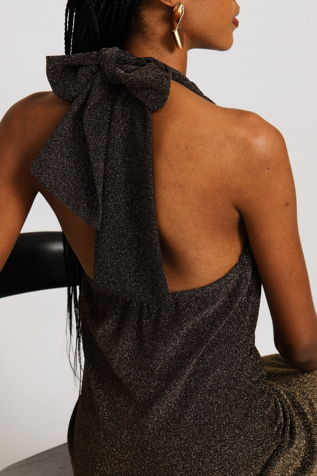 Slit Detail Shimmer Maxi Dress - Black/Gold