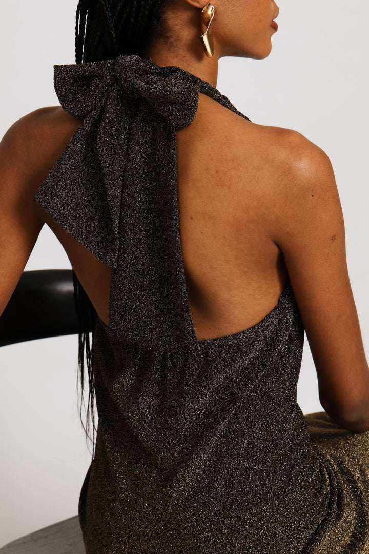 Slit Detail Shimmer Maxi Dress - Black/Gold